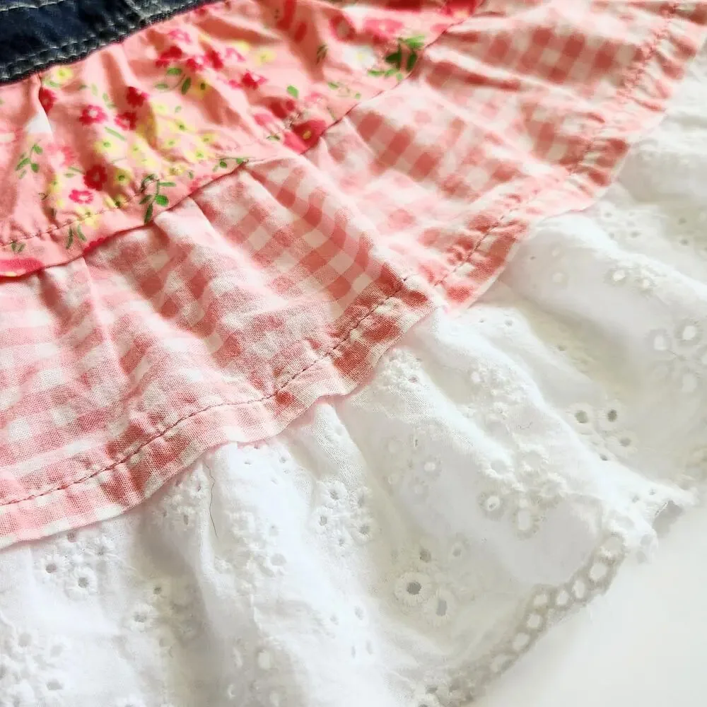 OshKosh B'Gosh Girl s Pink Floral Gingham Eyelet Skirted Overalls Size 12 mos